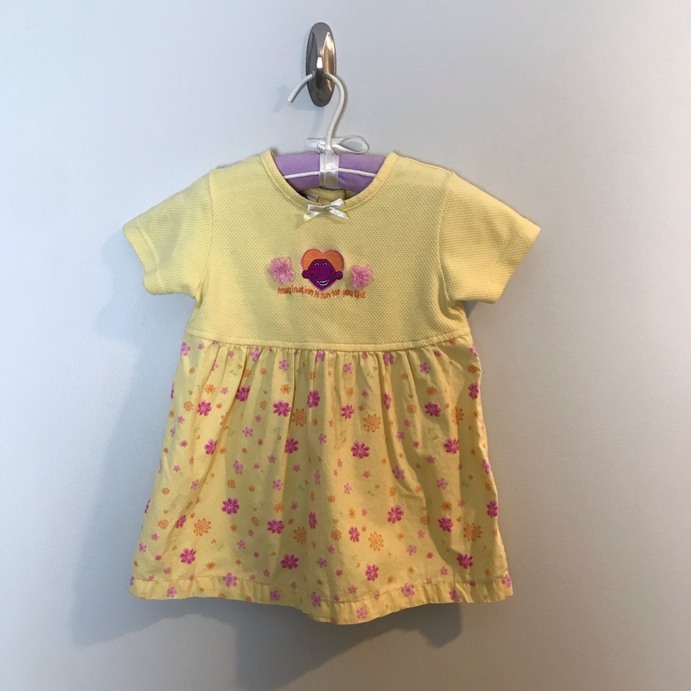 Vintage Barney the Dinosaur Girls Floral Dress 24M